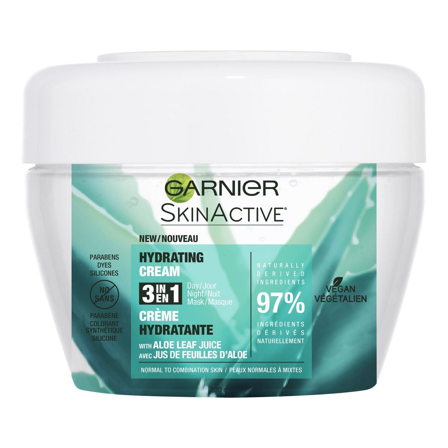 Garnier Skinactive, 3-en-1 Crème Hydratante avec Jus de Feuilles d'Aloe, 200 mL