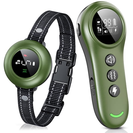 2-in-1 Dog Shock Collar & Bark - Smart Anti Barking With 5 Adjustable Sensitivity 3300ft Remote For All Breeds Ip67 Waterproof Rechargeable E-collar (green)