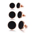 thumbnail image 3 of Black Circle Stud Earrings for Women Pink Gold Tone Stainless Steel, 3 of 6