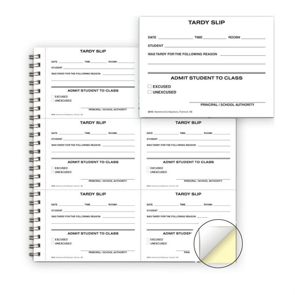 Hammond & Stephens Carbonless Record Book with 300 Tardy Slips, White/Pink
