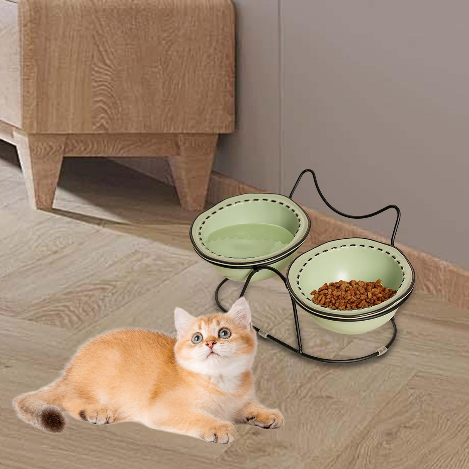Bothyi Ceramic Pet Bowl Cat Dish Feeder AntiSlip Protect Pets Neck Raised Cat Bowl Cat Food and Water Bowl Set for Indoor Cats Puppy green
