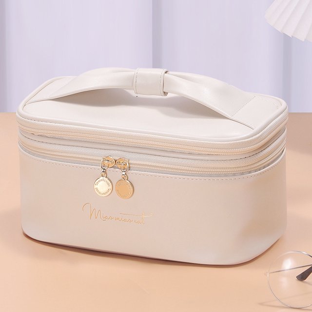 Bolsas de maquillaje de doble capa, bolsa organizadora de cosméticos con nudo de lazo para mujeres, regalos de vacaciones