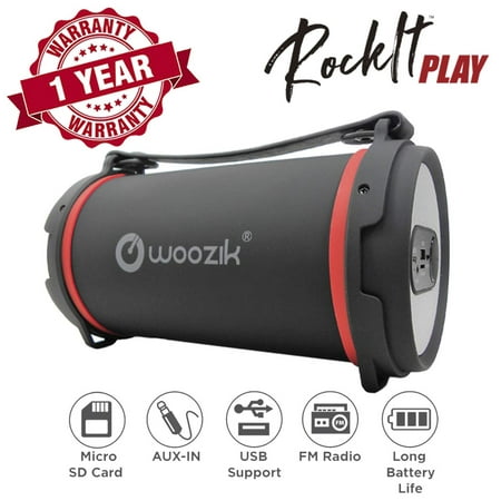 Woozik S22B Bluetooth Speaker - Best Outdoor/Indoor Portable Speaker with Back-Lit LED, FM Radio, and Carrying Strap -