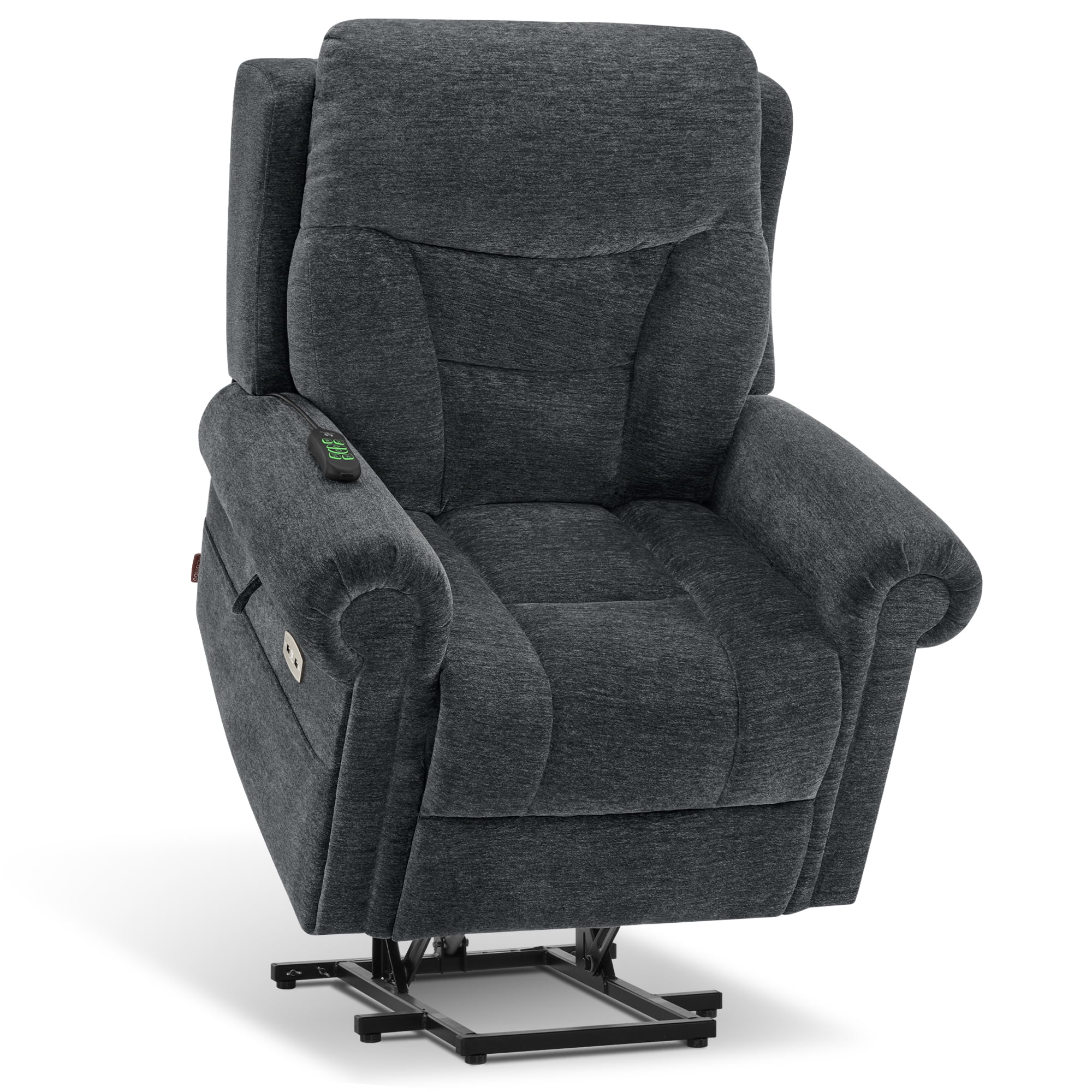 MCombo Dual Motor Power Lift Recliner Chair with Massage and Dual Heating for Senior, Fabric 7888 (Dark Grey, Medium)