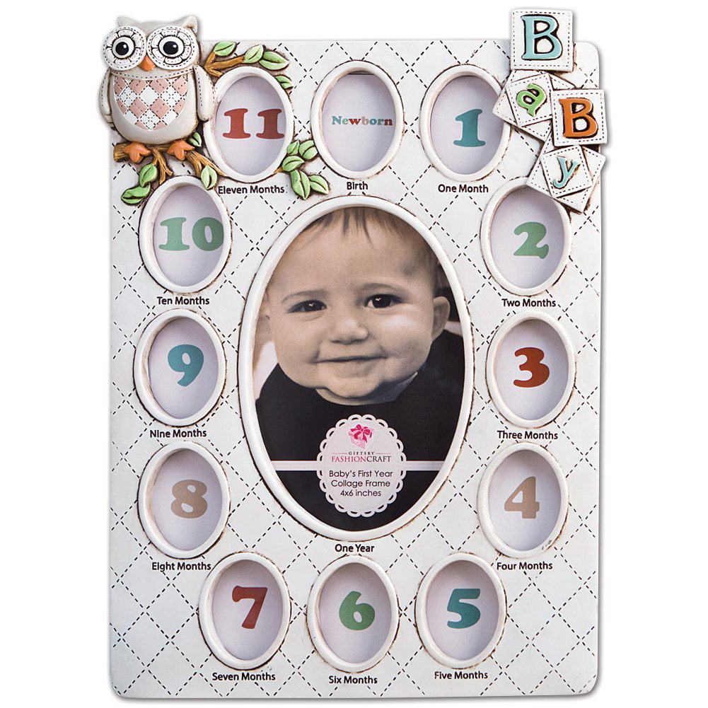 Baby S First Year Collage Picture Frame Holds 13 Photos From Birth Age 1 Display Baby S First Year Of Milestones In This 13 Photo Collage Frame By Fashioncraft Walmart Com Walmart Com