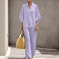 thumbnail image 2 of Women's Waffle Sets 2 Piece Batwing Sleeve Button Down Shirt Pants Outfit Casual Summer Vacation Clothing Light Purple XL, 2 of 7