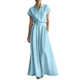 thumbnail image 2 of MLCDZ Women's 2 Piece Dressy Sets Plus Size Lapel Neck Short Sleeves Button Top High Waisted Flowy Wide Leg Pants Pockets Outfits Hiking Outdoor Work Set, 2 of 7
