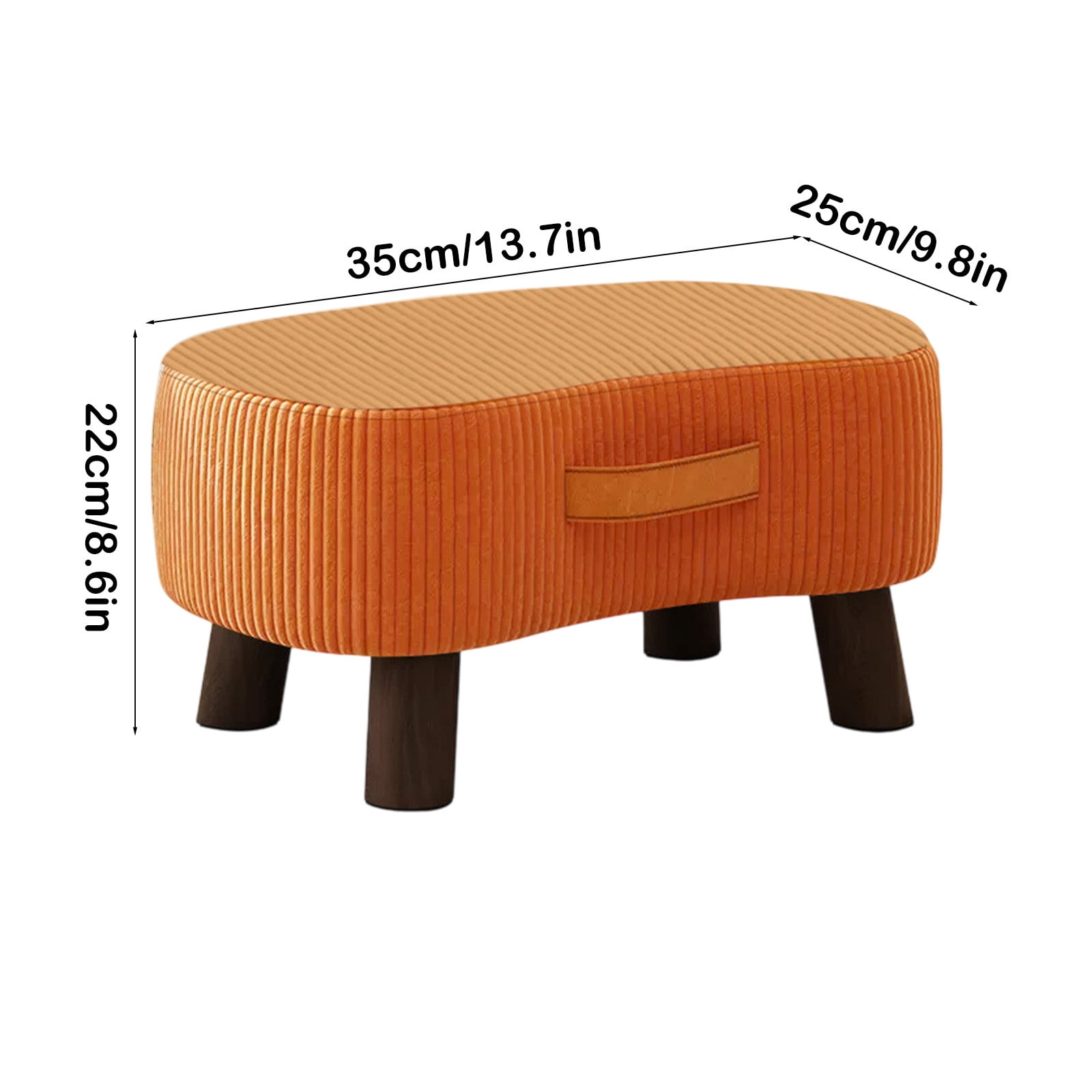 Kcavykas Small Curved Velvet Foot Stool, Modern Ottoman with Handle, Wood Leg Step Stool with Padded Seat for Couch and Living Room