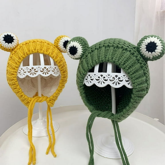 Racing Butterfly Solid color Cartoon frog knitted hat winter warm hat Skullies cap beanie for kid
