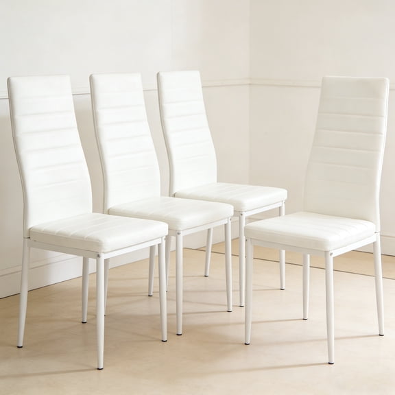 Zimtown Modern Dining Chairs Set of 4, White PU Leather Upholstered Kitchen & Dining Room Chairs, Padded Seat & High Back Accent Chairs