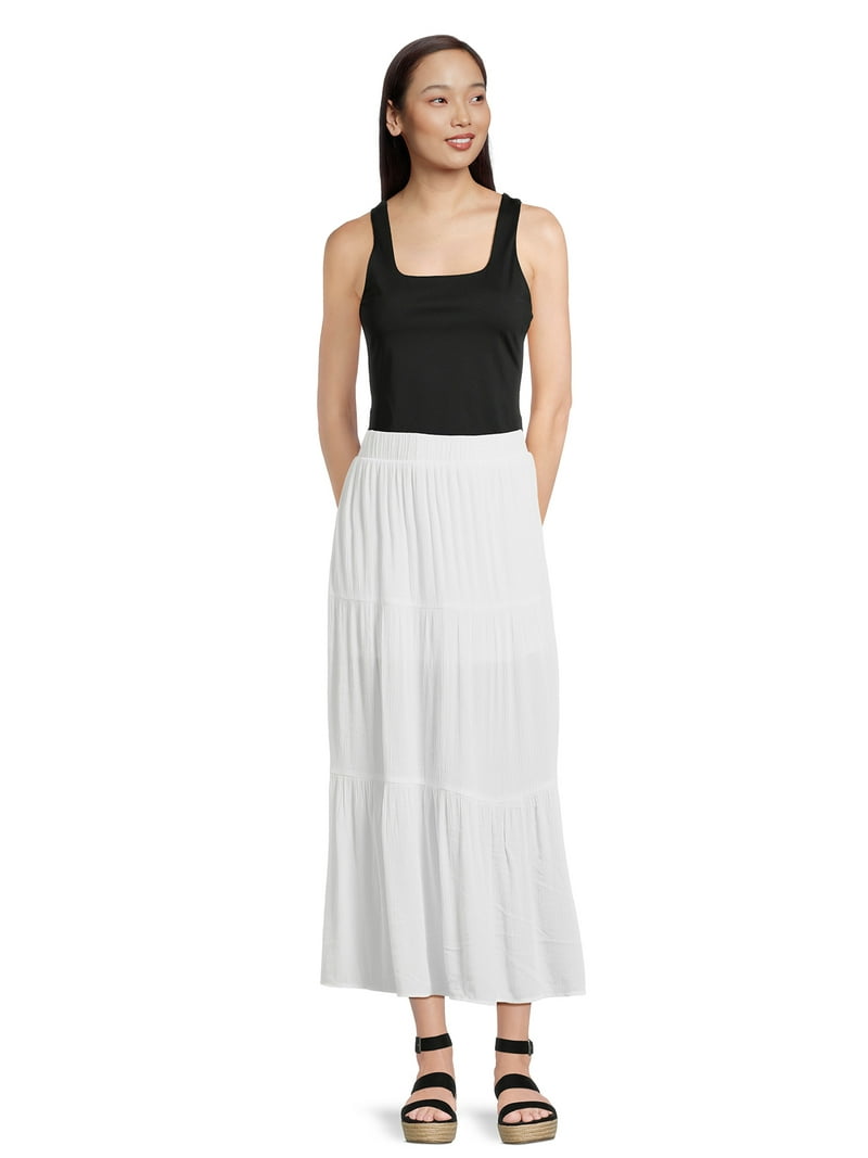 【NONCODE】Hoaen Unbal Tiered Skirt No Boundaries Juniors Tiered Woven Maxi Skirt, Sizes XS-XXXL