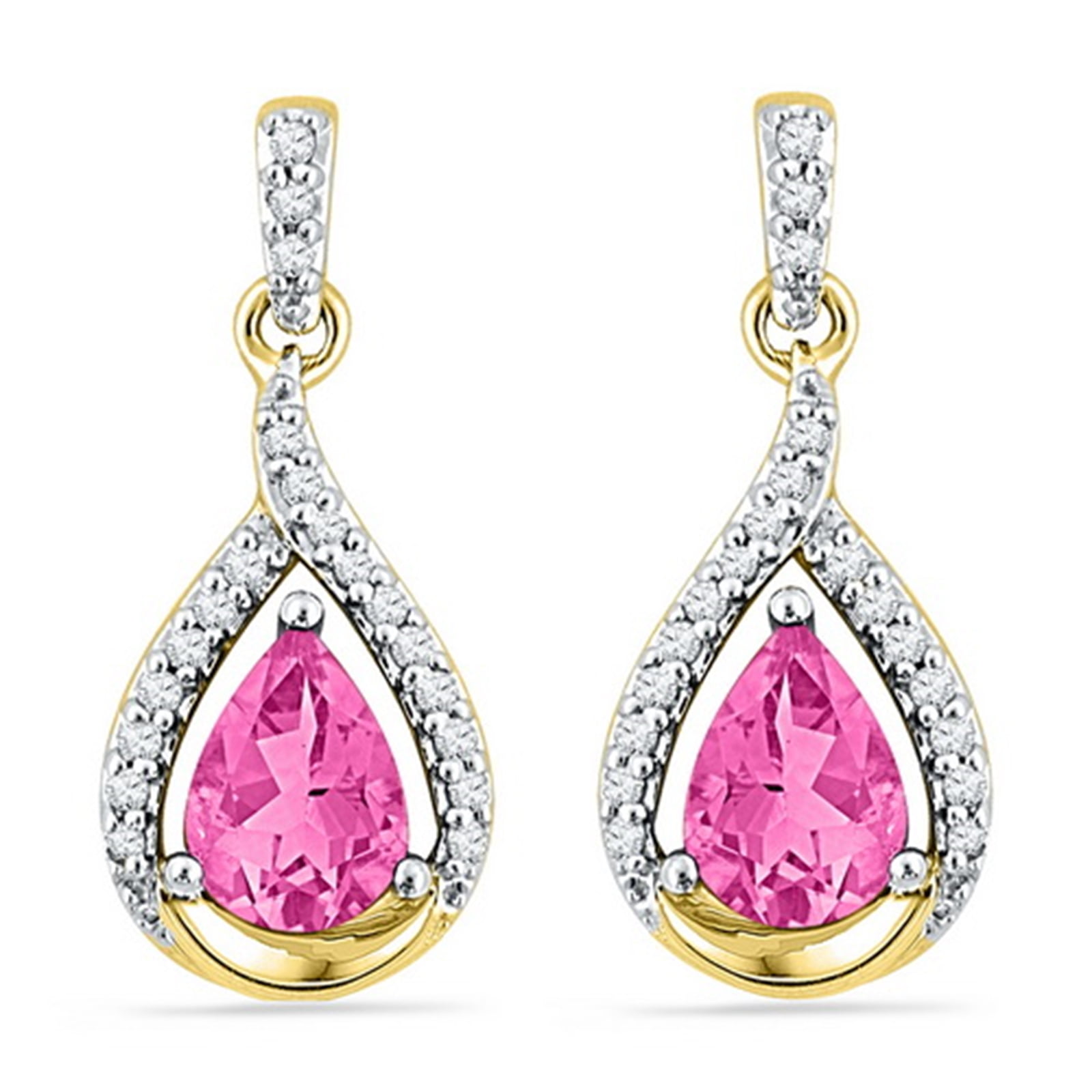 Lab-created Pink Sapphire Earrings with Genuine Diamond Accents 10k Yellow Gold by GND