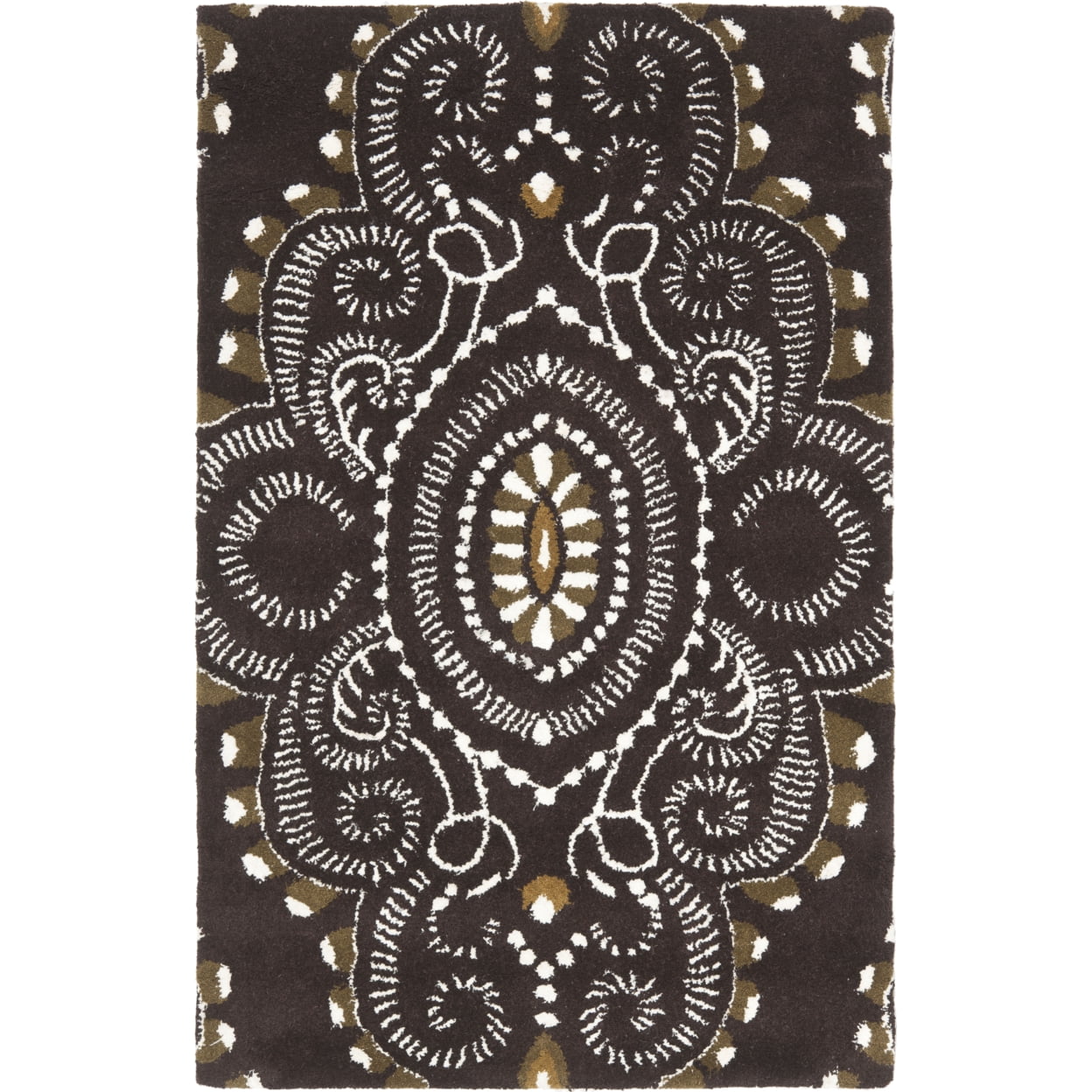 SAFAVIEH Wyndham Pompeii Damask Wool Area Rug, Brown/Ivory, 7' x 7' Square