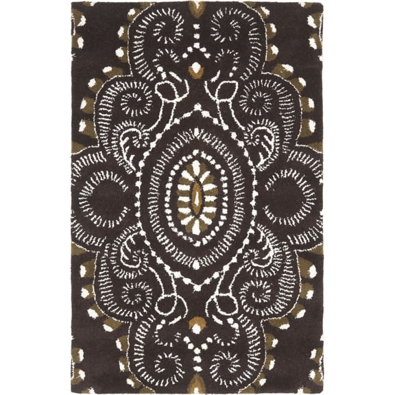 SAFAVIEH Wyndham Pompeii Damask Wool Area Rug, Brown/Ivory, 2'6" x 4'