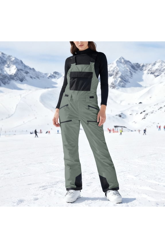 Overalls for Women Oversized Waterproof Windproof Insulated Ski Bib Overalls One Piece Snow Snowboarding Pants Suit Adjustable Shoulder Strap One Piece Jumpsuits Insulated Romper Snowpants