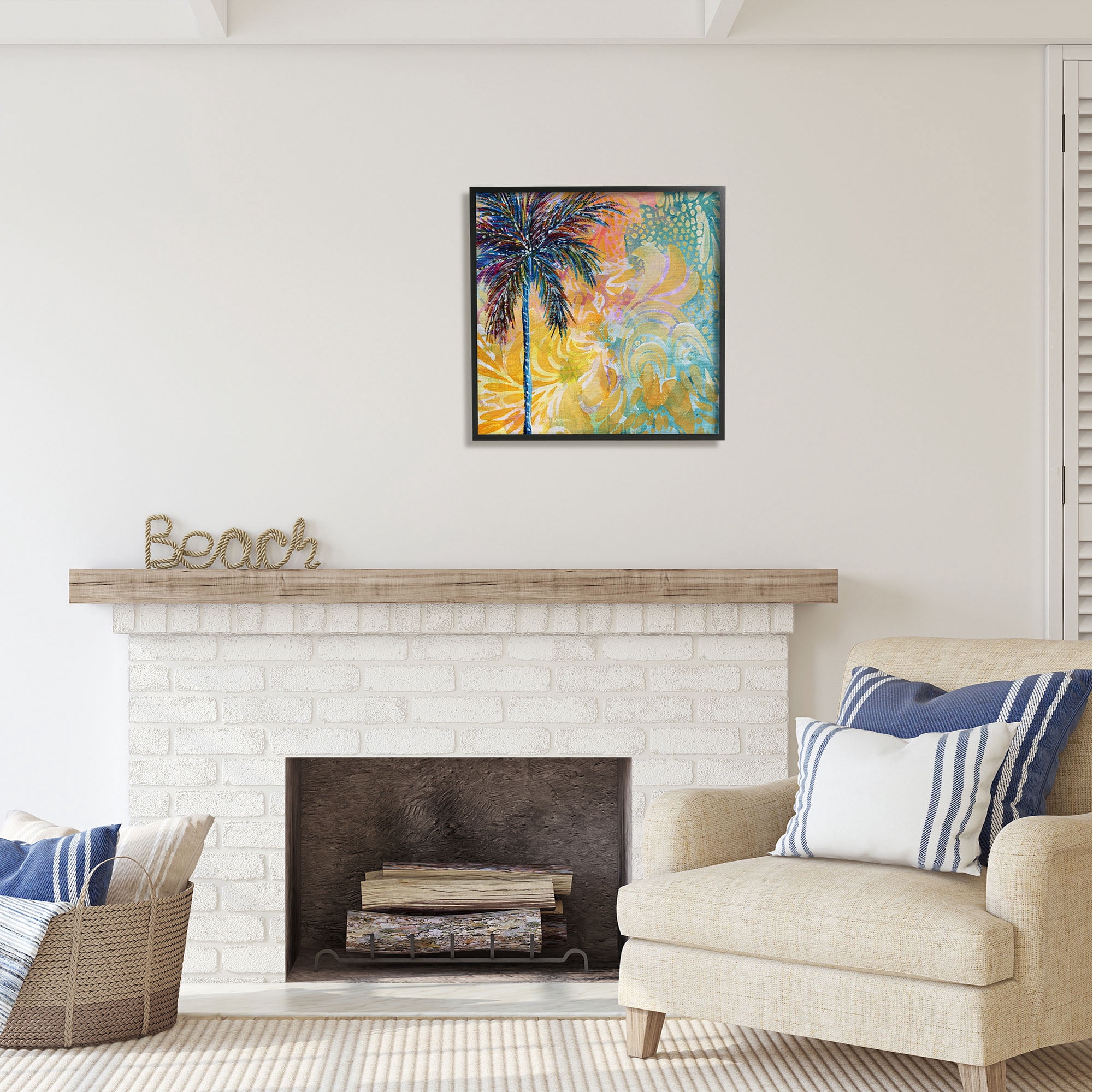 Stupell Industries Tropical Patterned Palm Abstract Painting Black Framed Art Print Wall Art, 24 x 24