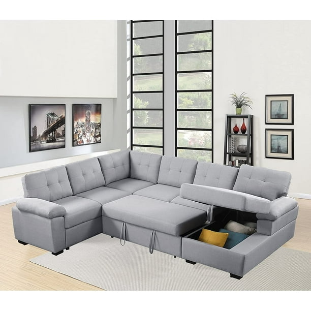 Reversible Sectional Sleeper Sofa with Storage Chaise LShaped Sleeper