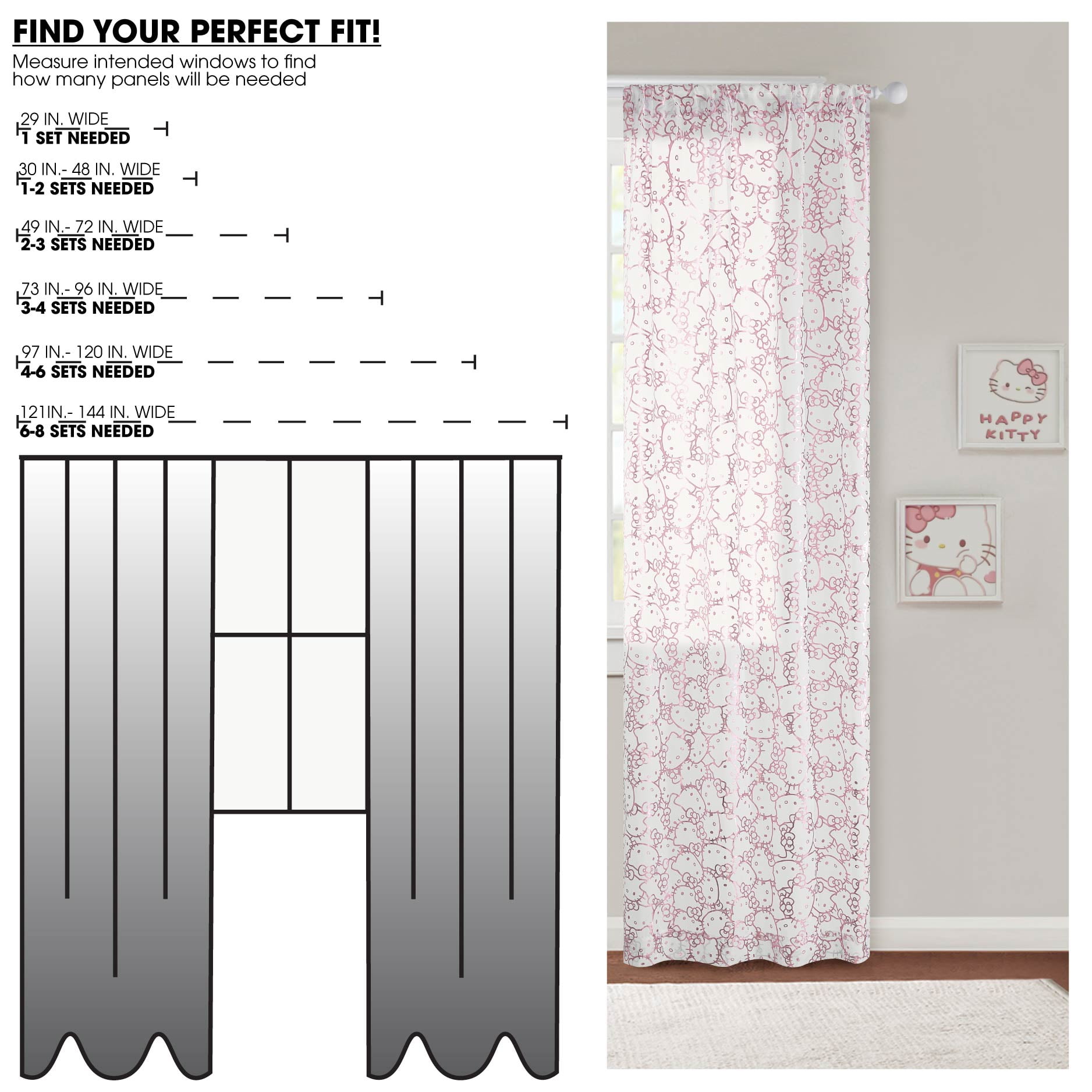 Hello Kitty 38" x 84" Metallic Sheer Curtain Panel