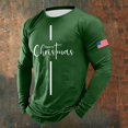 thumbnail image 2 of Christmas T-Shirts for Men Long Sleeve Flag Letter Print Pajamas Tee Crew Neck Casual Slim Fit Family Xmas Gift Men T Shirts Dark Green XXXXL, 2 of 3