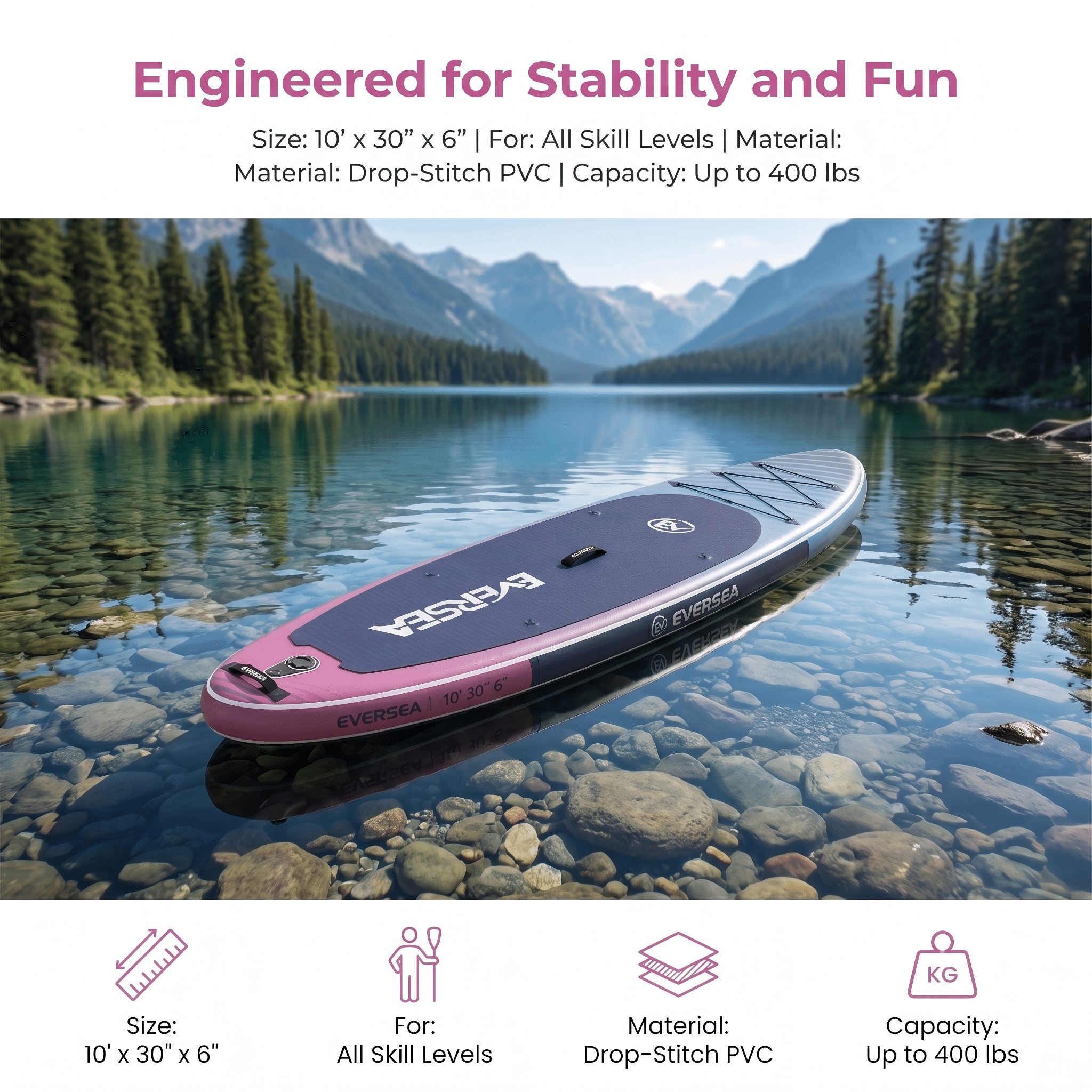 Rayocon Inflatable Paddle Board for Adults, 10' Stand Up SUP Board, Lightweight All-Around Paddle Board with Non-Slip EVA Deck for Youth & Adults