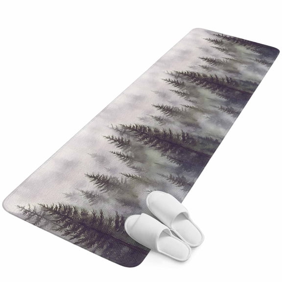 Runner Rug 2.62'x5.25', Green Forest Non Slip Backing Floor Mats Soft Area Rugs, Absorbent Muddy Dirt Trapping Carpet for Entryway Hallway Kitchen Bedroom Vintage Rustic Pine Trees Nature Landscape