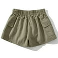 thumbnail image 2 of YUGYXL Womens Cotton Cargo Shorts Button Stretch Waist Comfy Shorts with Pockets Vacation Hiking Shorts Army Green M, 2 of 6