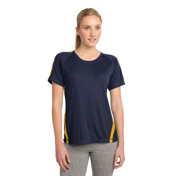 SPORT-TEK Camiseta de competidor PosiCharge Colorblock para mujer 4XL Azul marino verdadero/Oro deporte-tek LST351