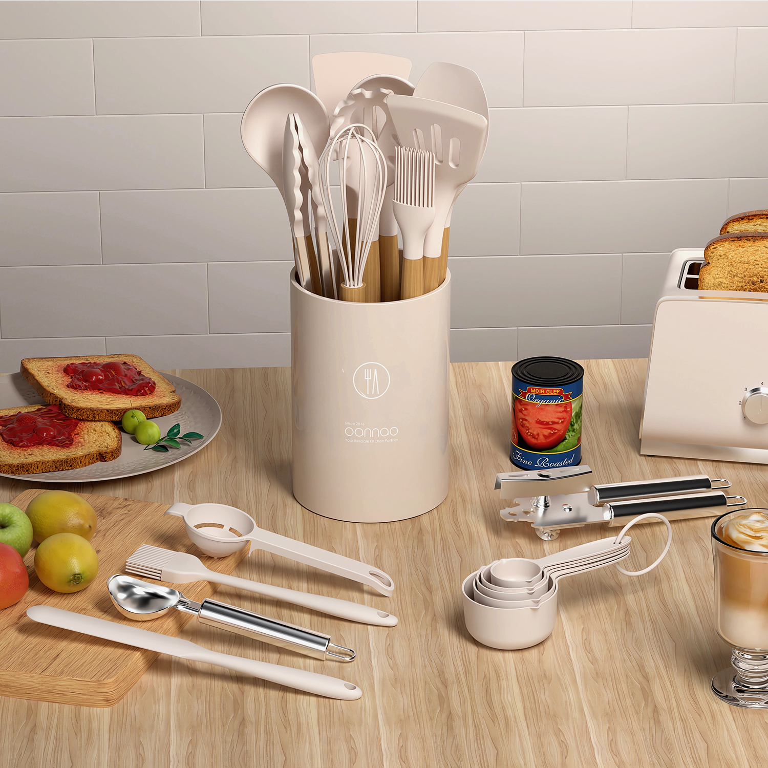 oannao 35-Piece Silicone Cooking Utensils Set, Khaki photo 8
