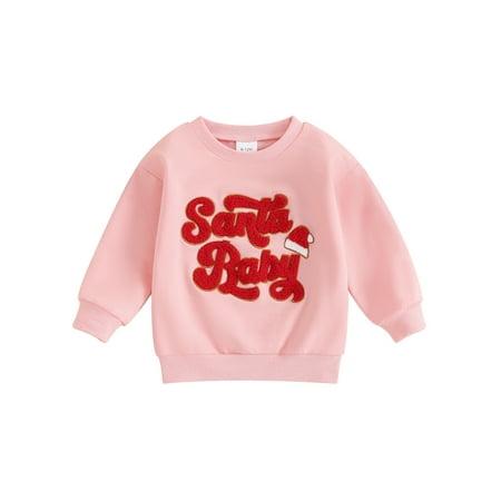 

Toddler Baby Girls Christmas Sweatshirt Long Sleeve Letter Hat Embroidered Pullover Fall Tops