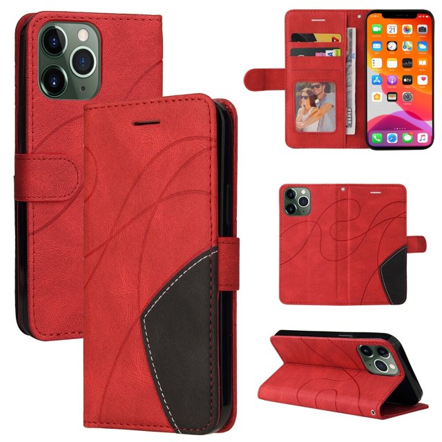Étui pour iPhone 13 Pro Max Portefeuille en Cuir Livre à Rabat Folio Support Vue Couverture - Rouge
