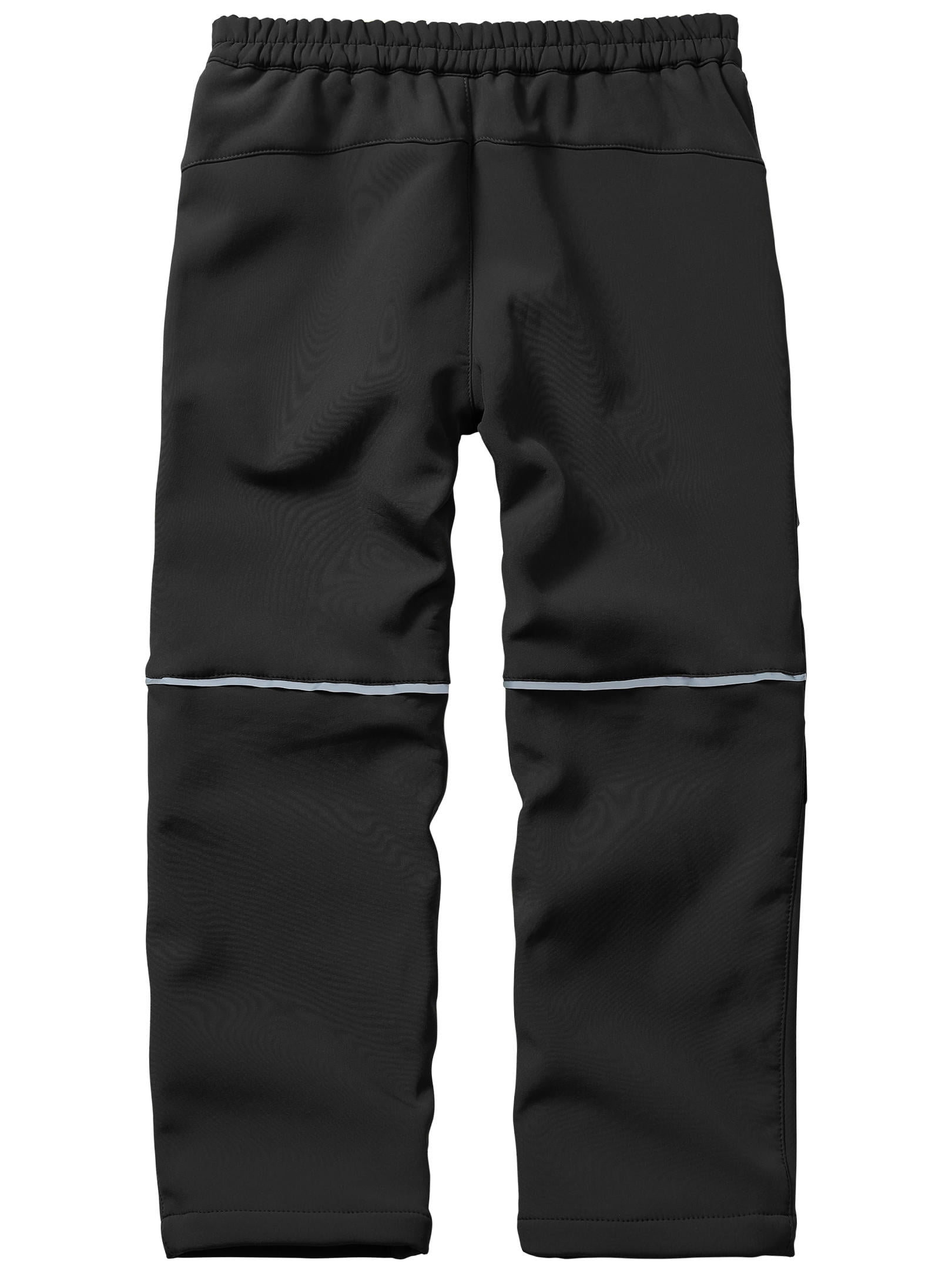 POENTAB Kids Boys Hiking Snow Ski Pants Fleece Lined Softshell Waterproof Warm Insulated Trousers with Zipper Pockets Black Size 11-13
