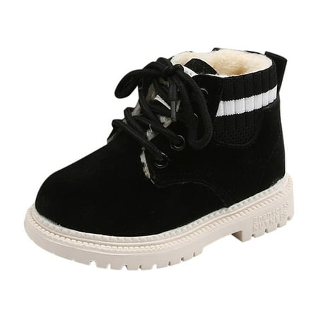 

Lovskoo 2024 Toddler Boys Girls Shoes 1-6 Years Steel Toe Booties British Style Knitted Elasticated Trendy Laceing Non Slip Thicken Keep Warm Comfortable Booties Black