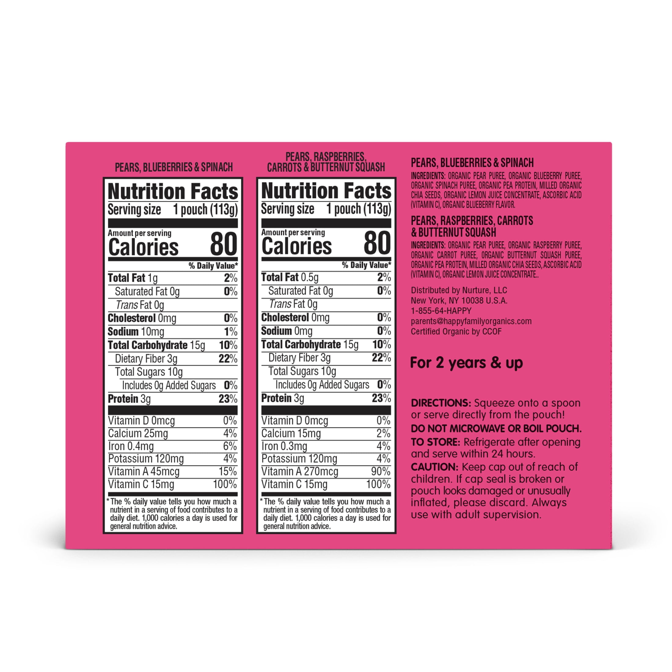 (2 pack) Happy Tot Organics Fiber & Protein Stage 4, 2-Flavor Variety Pack Organic Tot Food, 4 oz (8 Pouches)
