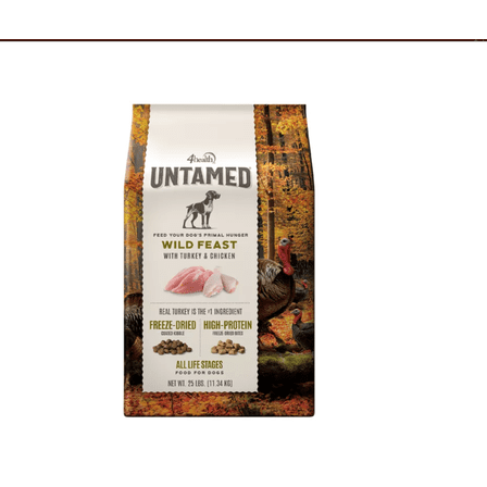 New!4health Untamed All Life Stages Wild Feast with Turkey and Chicken Recipe Dry Dog Food 25 lb