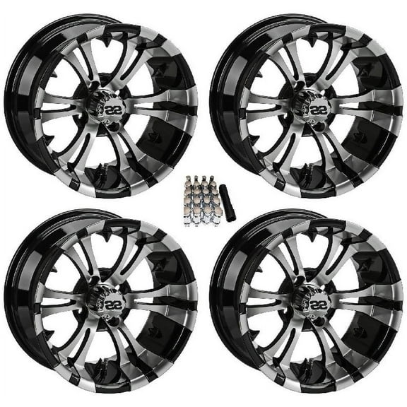 LSI 12" Warlock Machined/Black Golf Cart Wheels/Rims Yamaha