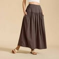 thumbnail image 4 of Women's Pleated Maxi Skirt Elastic Waist A-Line Flowy Long Skirt with Pockets Summer Casual Daily Travel Beach Work Skirt, 4 of 9