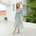 thumbnail image 6 of IWEMEK Womens Dress V Neck Poet Sleeve Loose Fitting Comfy Dresses A-line Flower Print Chiffon Flowy Casual Outfit, 6 of 7