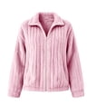 thumbnail image 4 of Brnmyaeo Womens Fuzzy Fleece Jacket Warm Loose Zip Up Lapel Neck Cozy Coat Casual Long Sleeve Ribbed Fleecy Fall Winter Trendy Outwear, 4 of 7