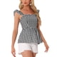 thumbnail image 4 of INSPIRAR CHIC Blusa de cuadros con peplum para mujer, cuello cuadrado, sin mangas, verano, color negro, 4 of 6