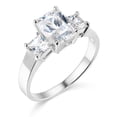 thumbnail image 2 of Wellingsale Ladies Solid 14k White Gold Polished CZ Cubic Zirconia Radiant Cut Three 3 Stone Engagement Ring - Size 5.5, 2 of 6