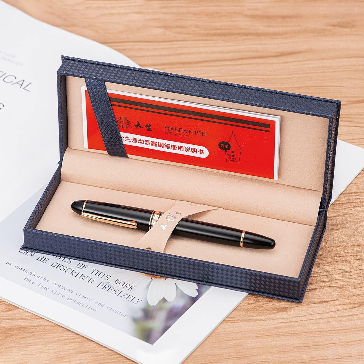 Lanxivi Yongsheng 629 Fountain Pen Piston Filling Black Resin,14K Fine Nib Torpedo Shape Gold Pen with Pen Case Set