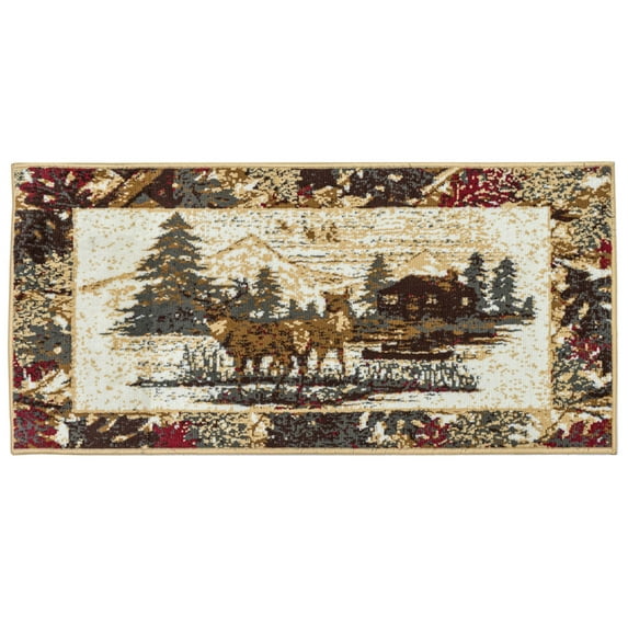Furnish My Place Indoor Cabin Lodge Rug with Jute Backing - 7 ft. 8 in. x 11 ft., Multicolor, Wildlife, Area Rug for Living Room, Bedroom, Hallway