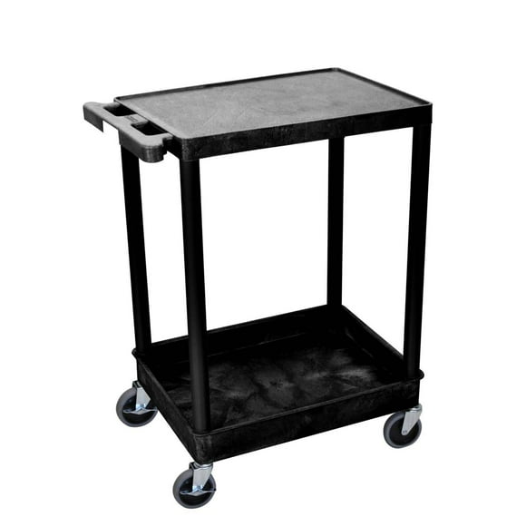 Offex 35.75" H Mobile Multipurpose Utility Cart with Flat Top, Tub Bottom Shelf and Ergonomic Push Handle - Black, Great for Garage, Warehouse or Storage Area