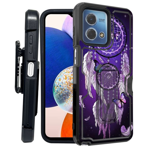 ANJ  Rugged Shockproof Kickstand Hybrid Case with Card Slot and Holster   Tempered Glass Cover for Motorola Moto G Stylus 5G (2023) - Butterfly Dreamcatcher