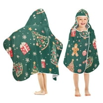 Yayeee Kids Hooded Towels Toddler Soft Absorbent Beach Bathing Wrap 50" x 23.5", Green Christmas Gingerbread