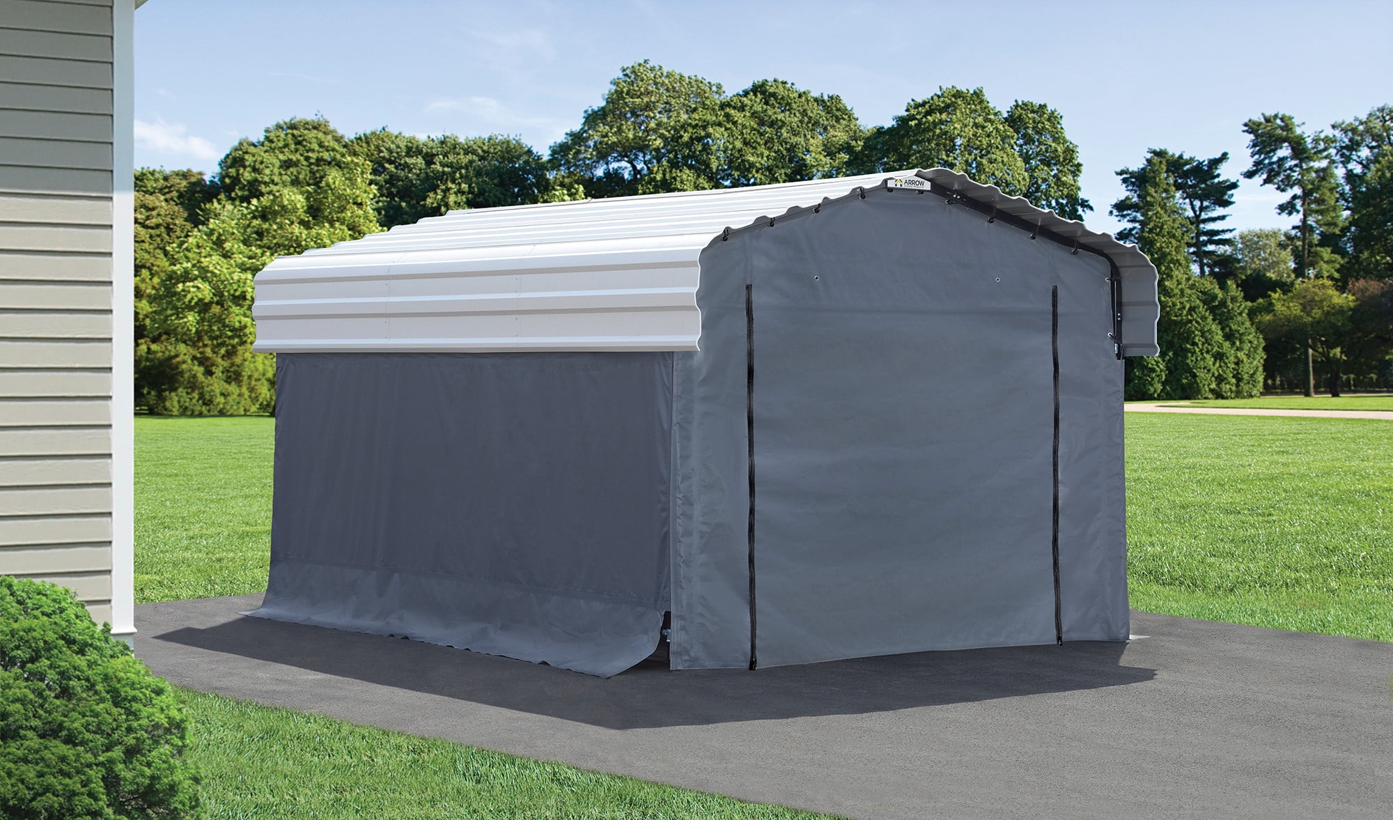 Arrow  10' x 15' x 7' 29-Gauge Carport with Galvanized Steel Roof Panels and Enclosure Kit, Eggshell