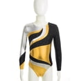 thumbnail image 3 of YONGHS Kids Girls Long Sleeve Gymnastic Ballet Dance Leotard Shiny Color Patchwork Bodysuit Gold 10, 3 of 6