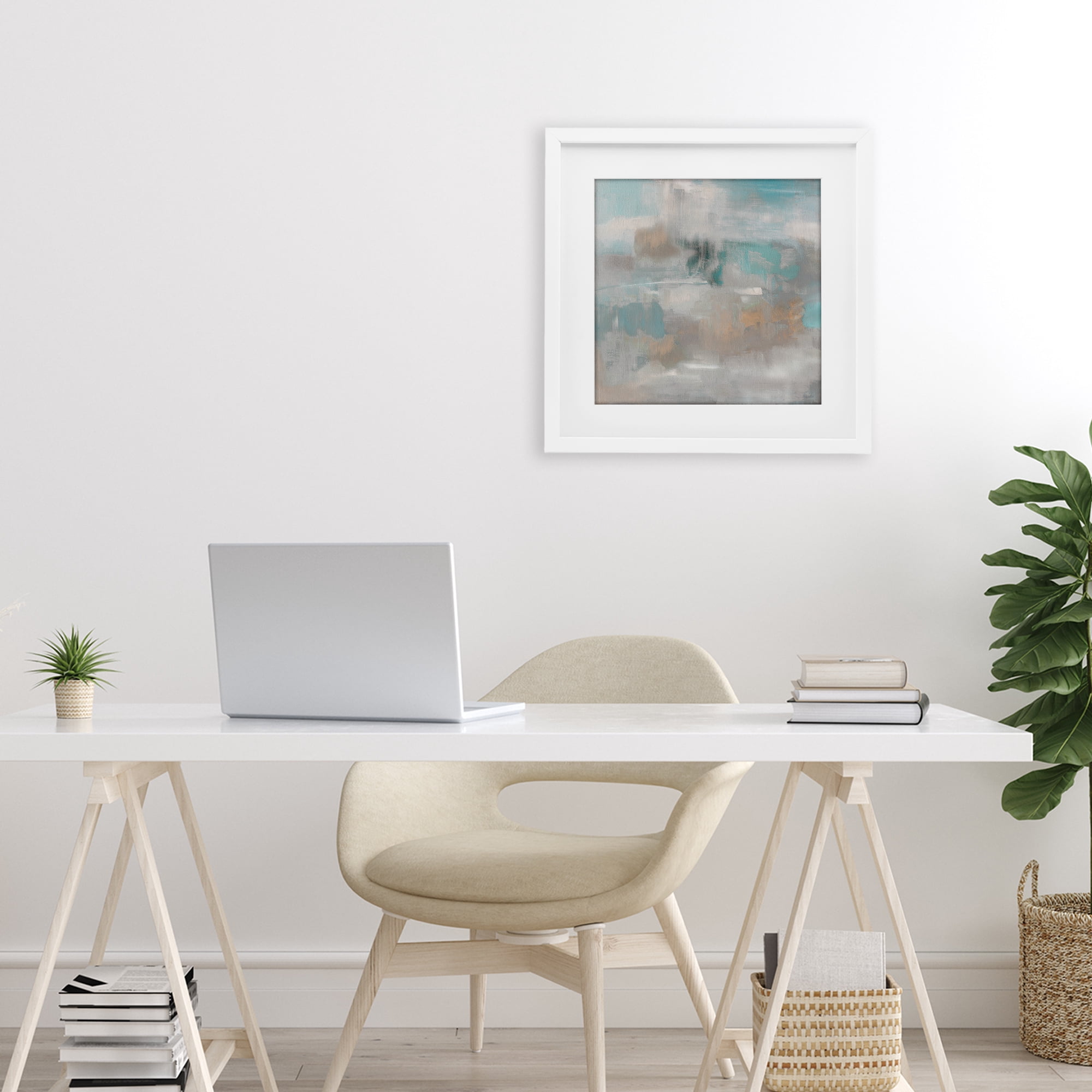 Stupell Industries Serene Soft Abstract Study White Framed Print Under Glass, design by Sally Swatland