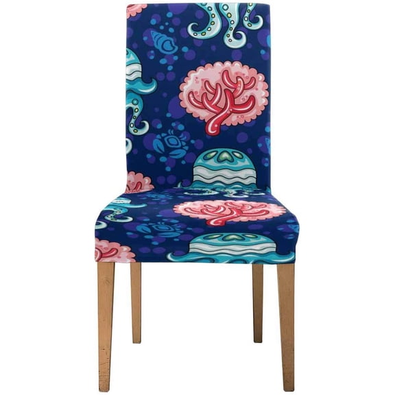FMSHPON Nautical Sea Coral Jellyfish Seashells Crab Stretch Chair Cover Protector Seat Slipcover for Dining Room Hotel Wedding Party Set of 1