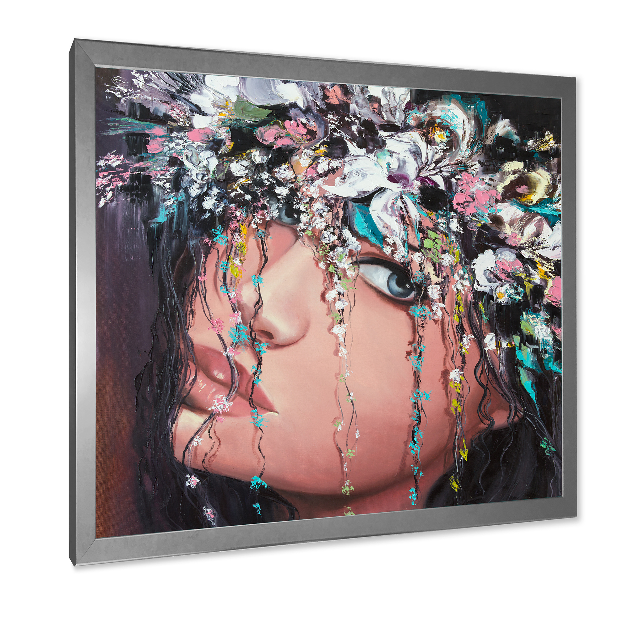 Designart 'Portrait Of A Young Woman With Flowers II' Modern Framed Art Print